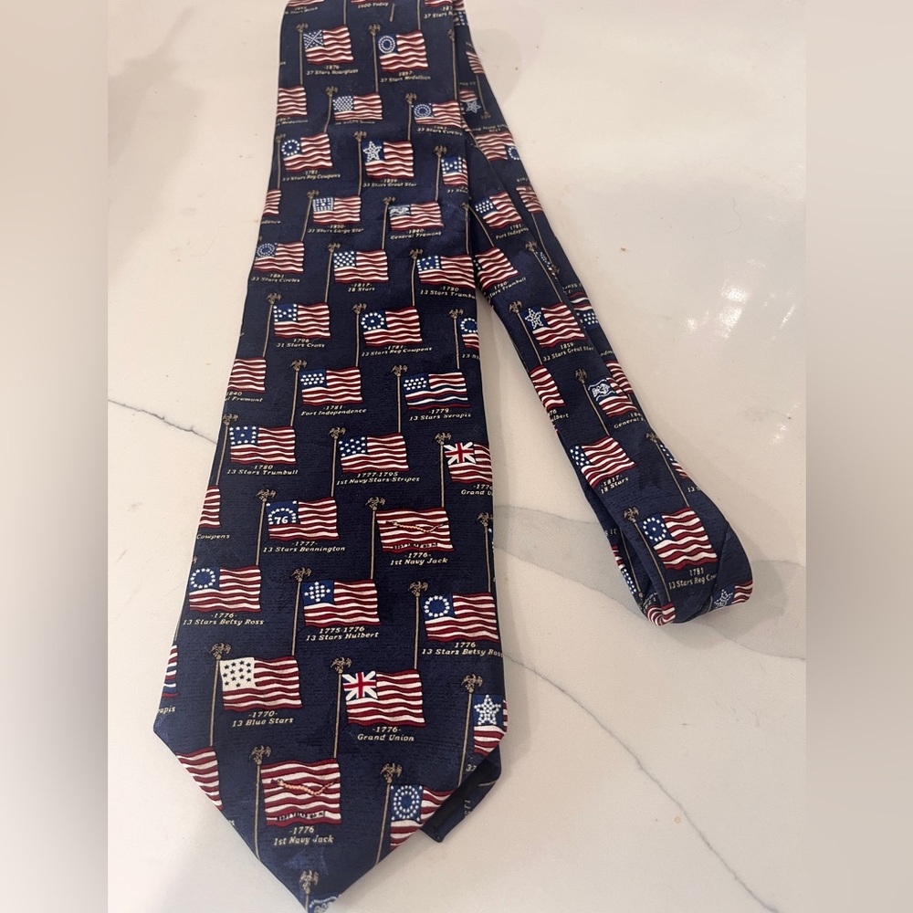 Van Heusen Navy Patriotic Flag Pattern Tie with Red and White Accents
